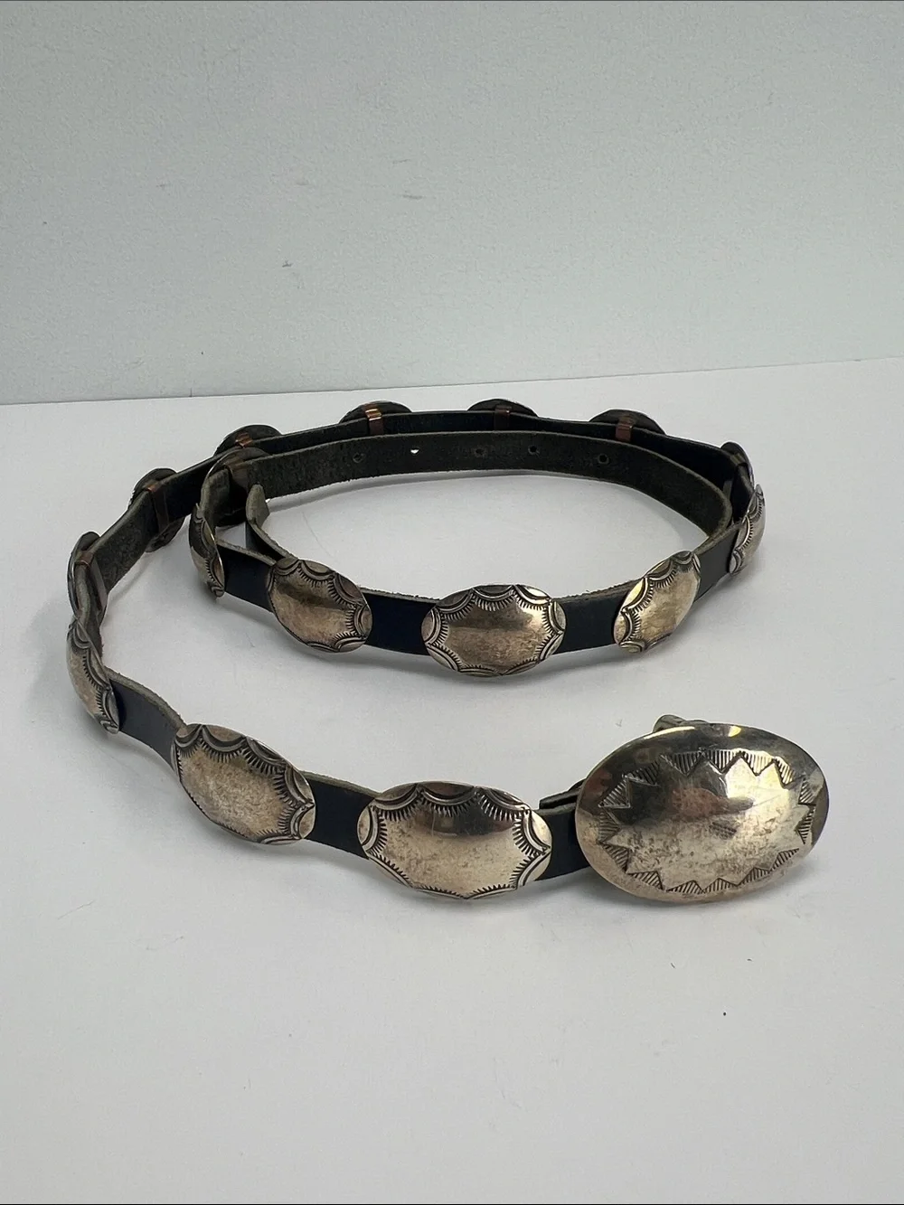 Vintage Mary Rita Padilla Sterling Silver Leather Concho Belt Navajo Native